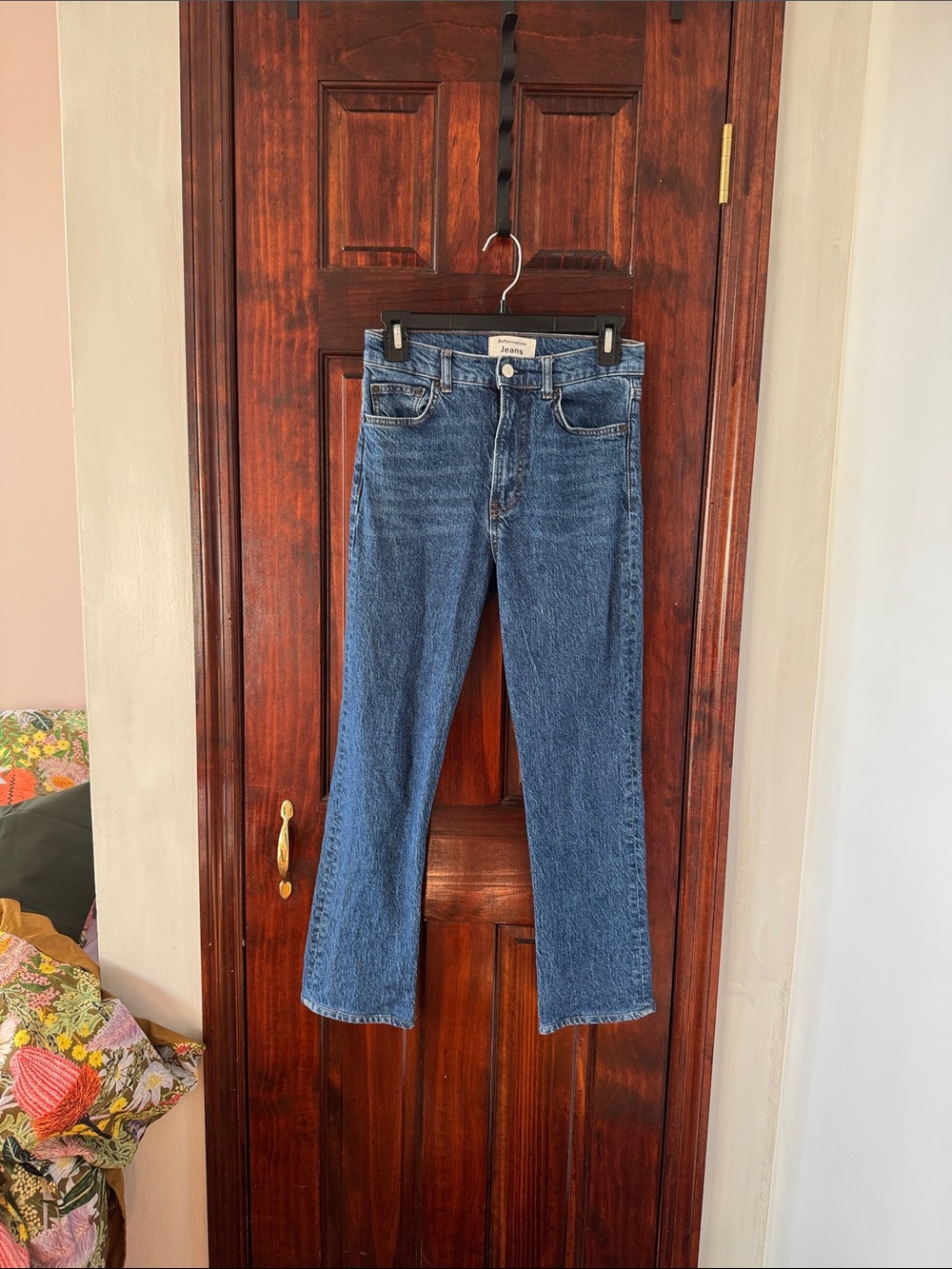 Reformation Cropped Liza Blue High-Rise Straight Jeans